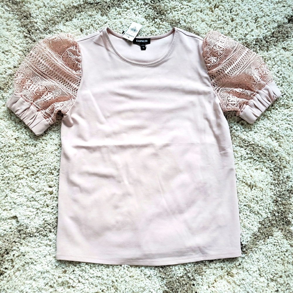 Lace bubble sleeve blouse